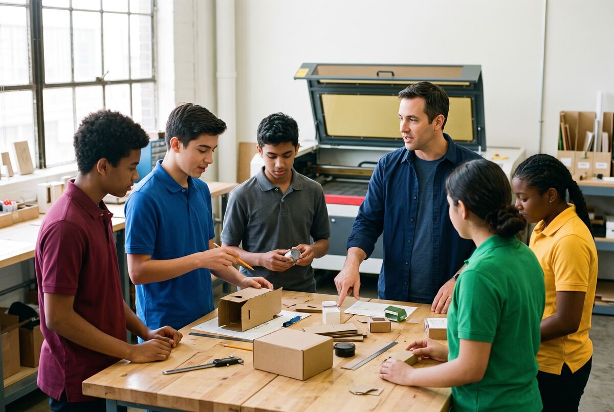 Students from several schools collaborate in a shared makerspace.